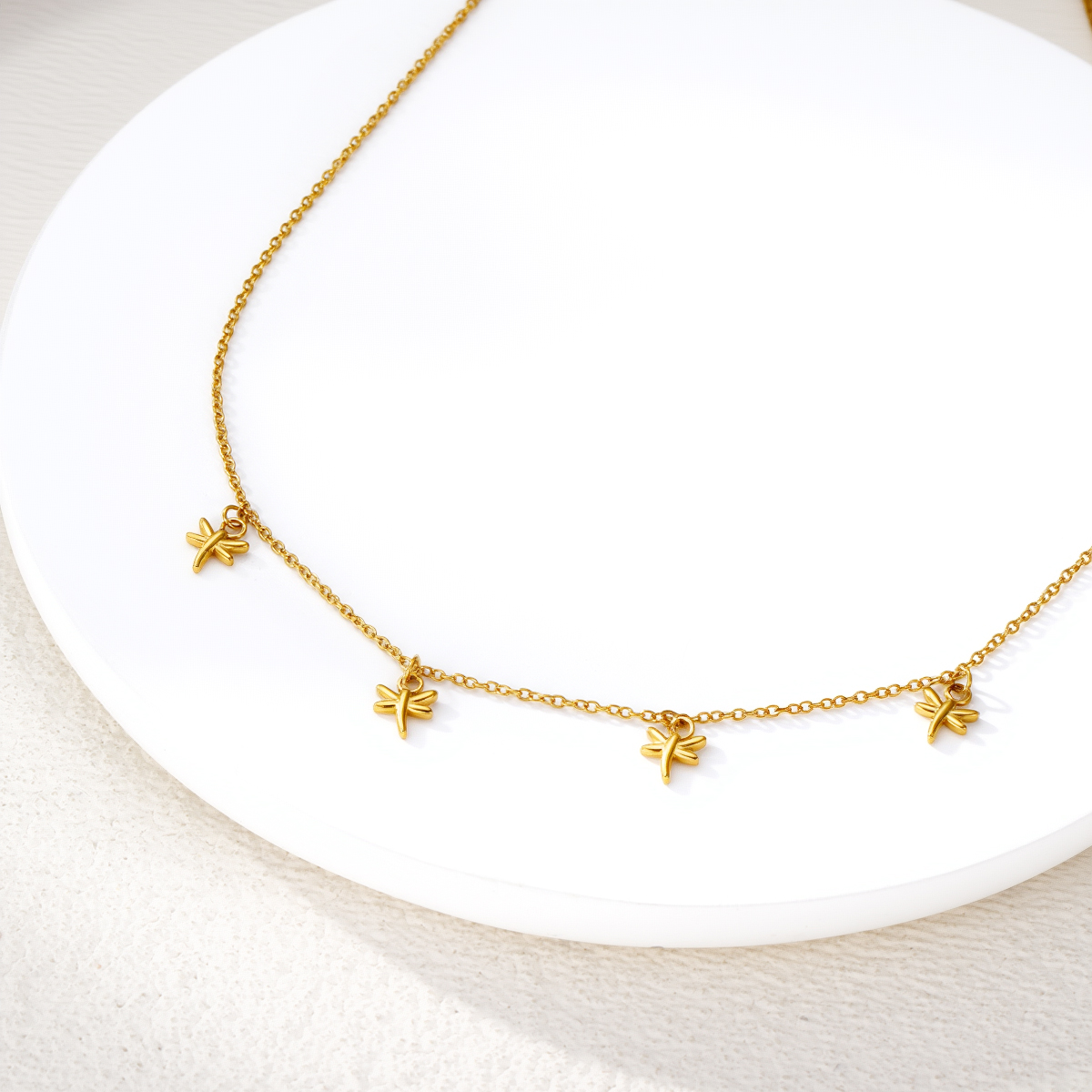 女士时尚项链带蜻蜓和几何图案