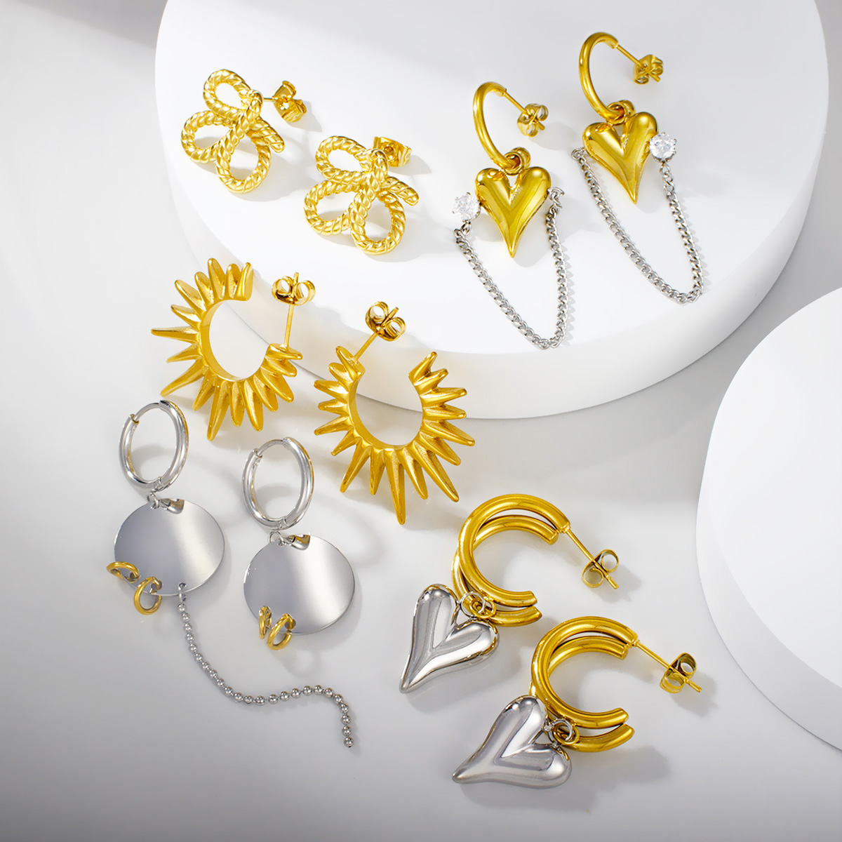 18K镀金不锈钢心形圈形耳环