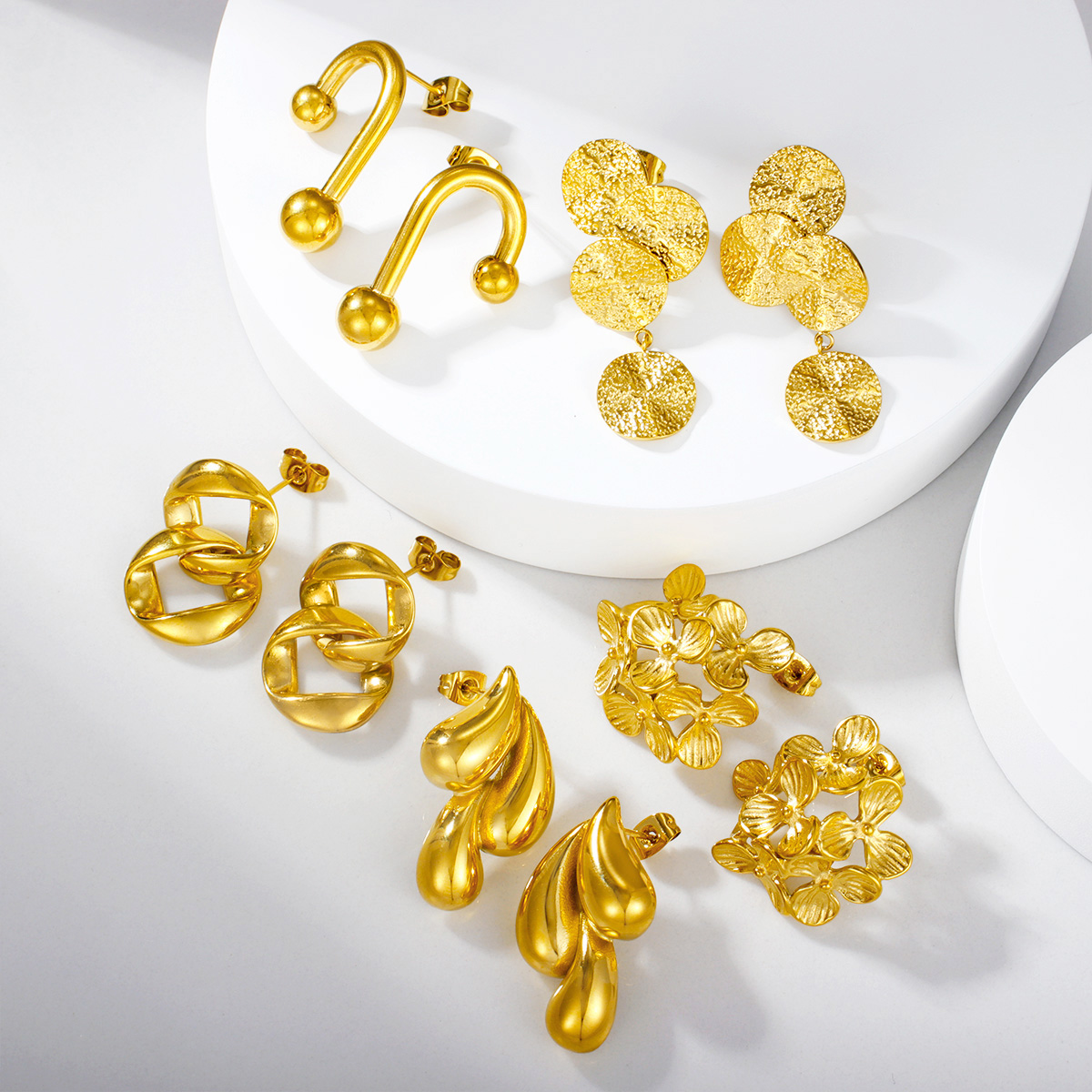 时尚不锈钢水滴简约开口18k镀金耳环