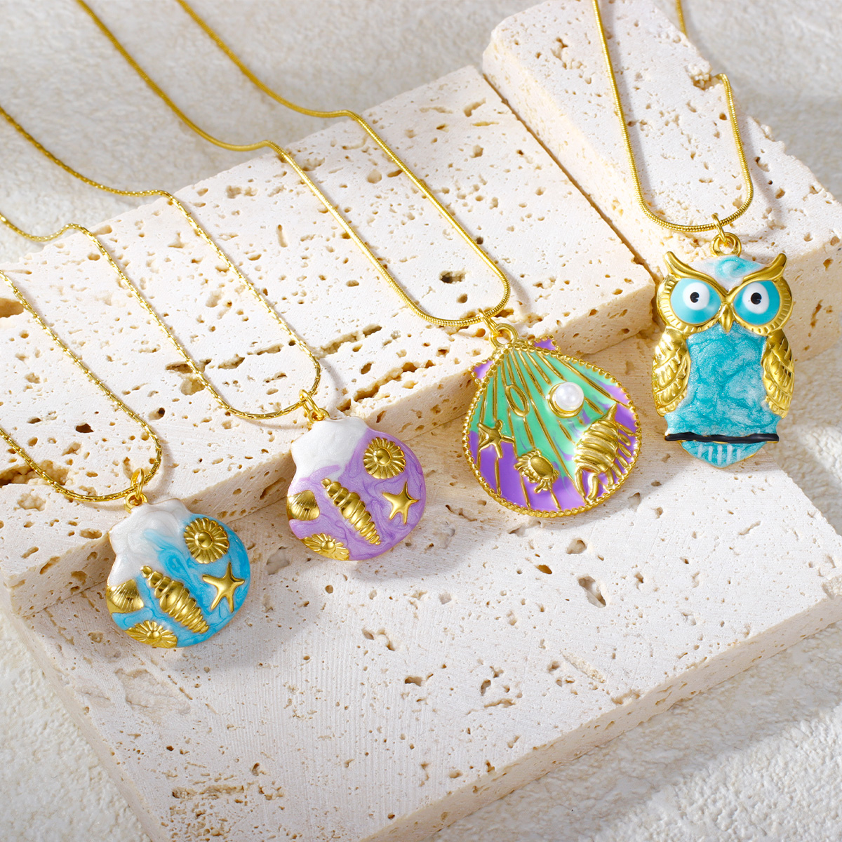 可爱卡通多色珍珠贝壳项链