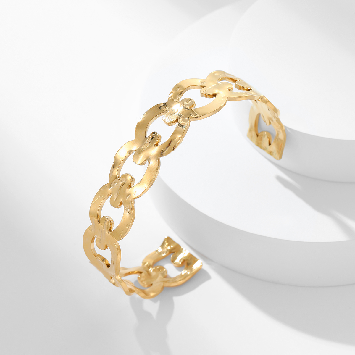 女士时尚饰品，蛇叶心形花朵开口手镯