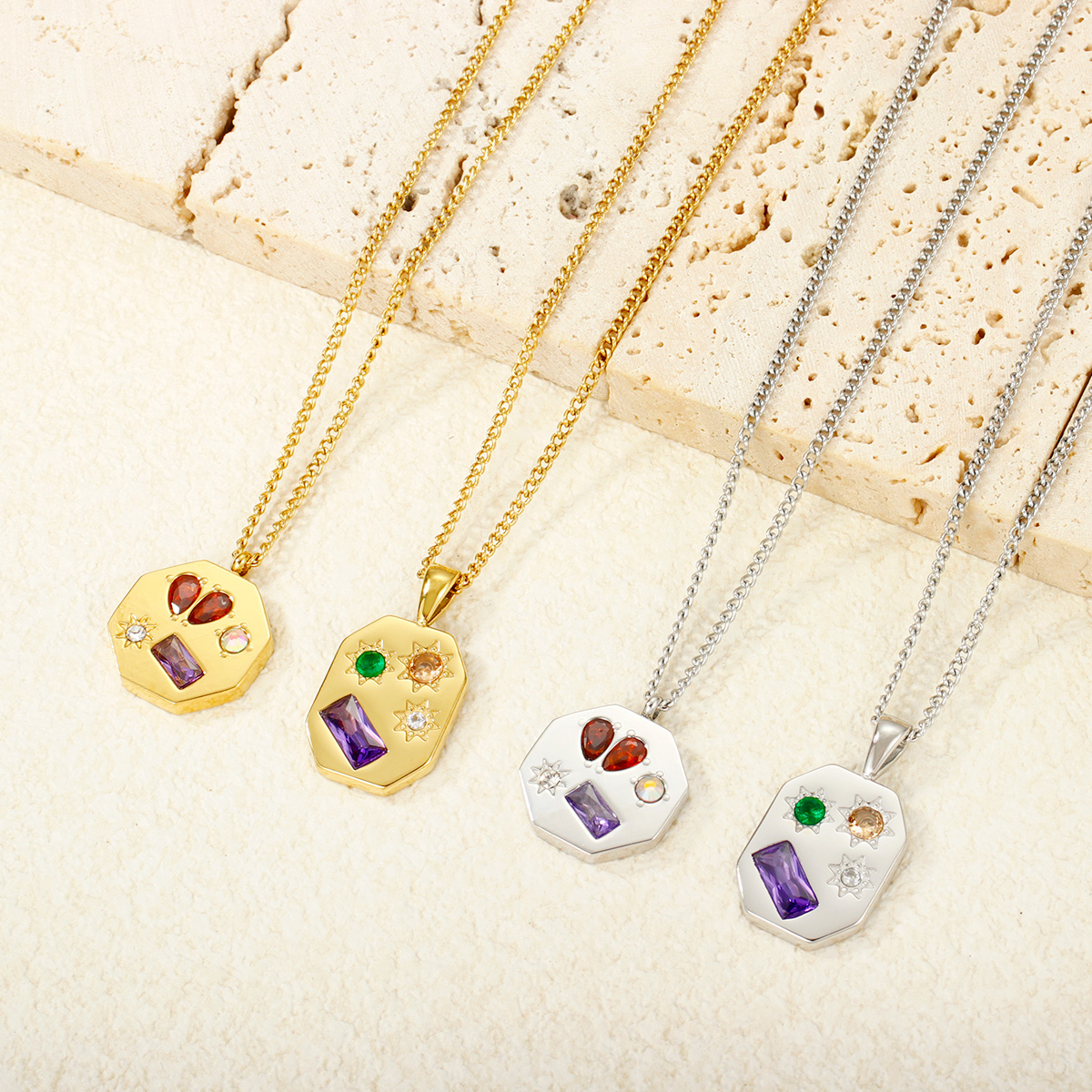 新款18K镀金不锈钢几何吊坠项链